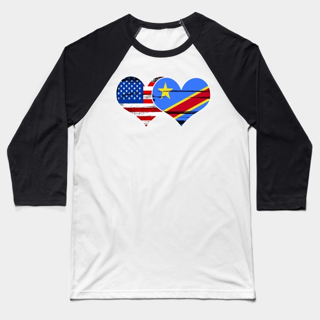 Democratic Republic of the Congo DRC USA Twin Flag Baseball T-Shirt by Tokyo